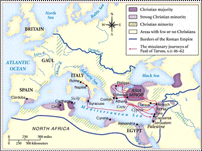 map-Christian Popul in Ro Emp-1st 2 centuries AD